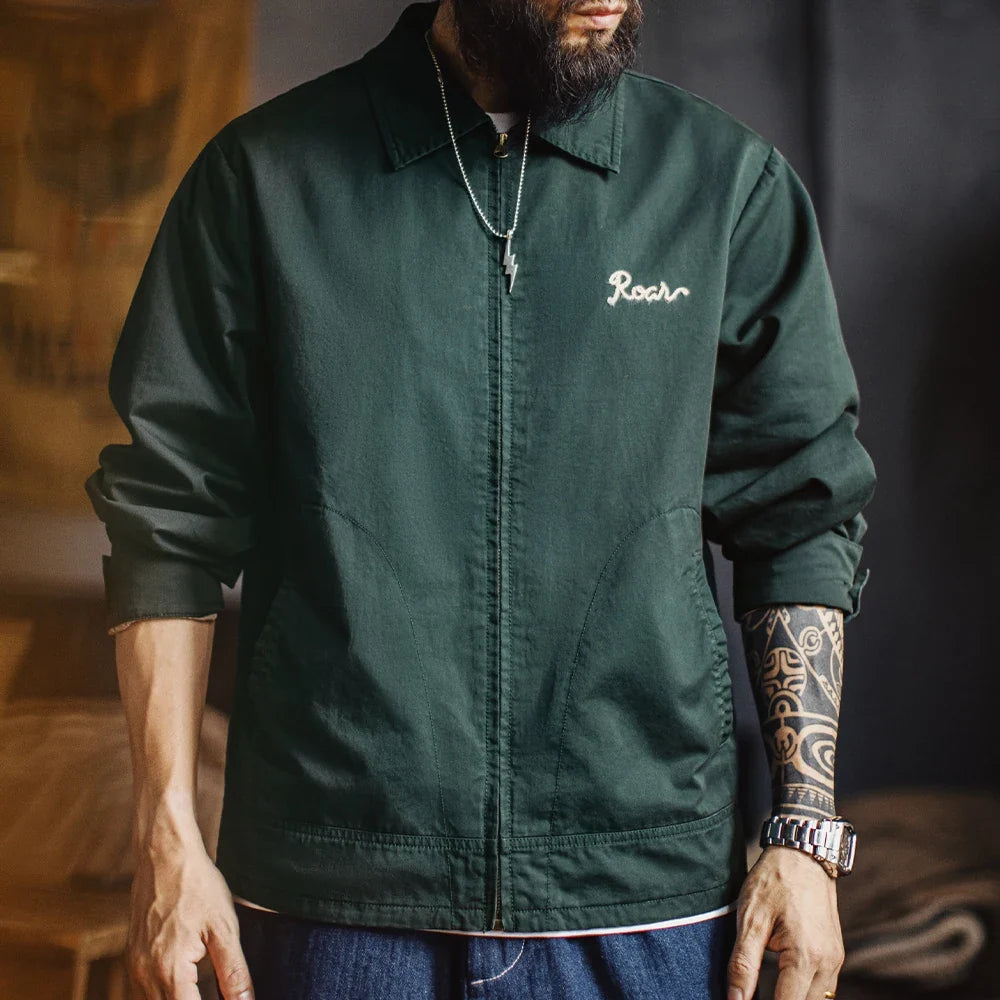Vintage Tiger Embroidery Heavyweight Cotton Jacket Men