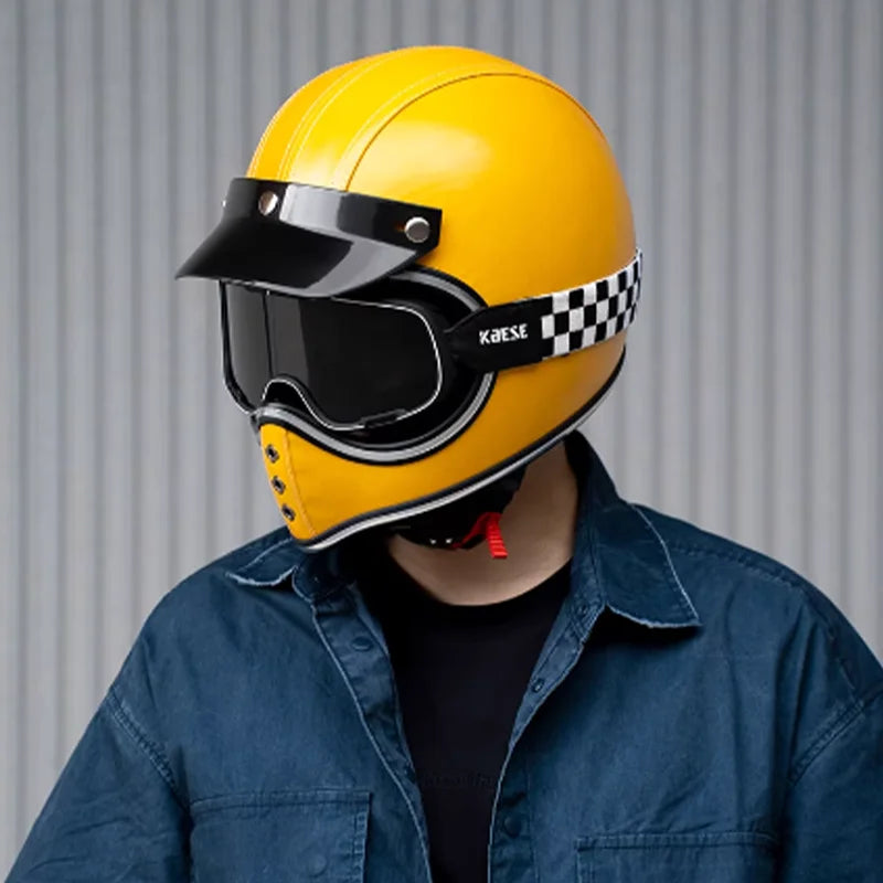 Retro Helmet Shield - Yellow Leather