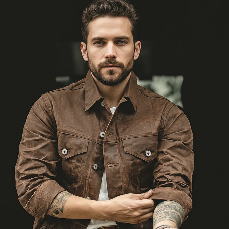 Vintage Heavyweight Oil Waxed Canvas Hunting Jacket Men