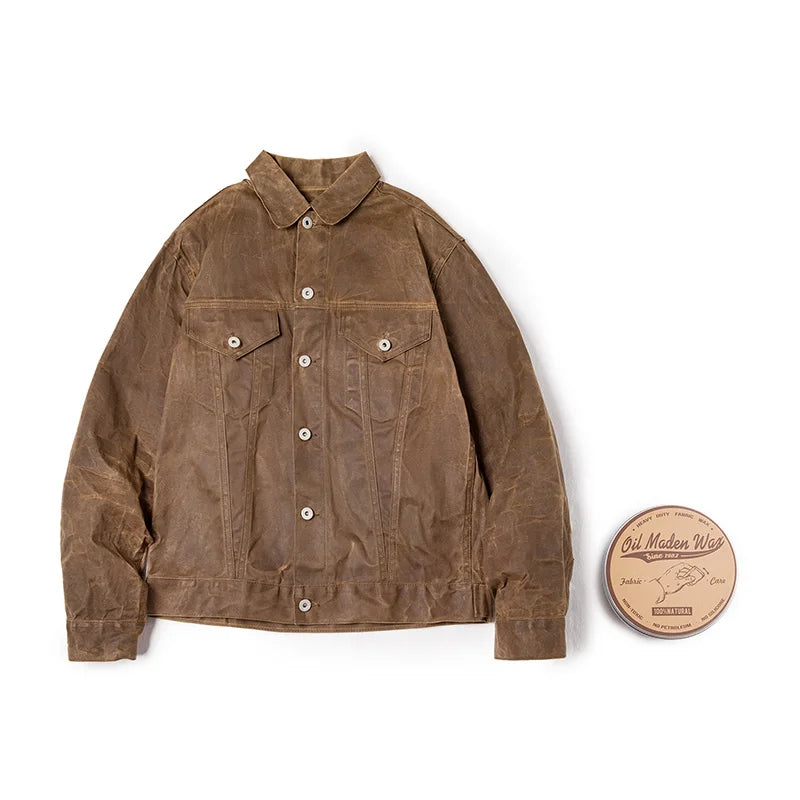 Vintage Heavyweight Oil Waxed Canvas Hunting Jacket Men