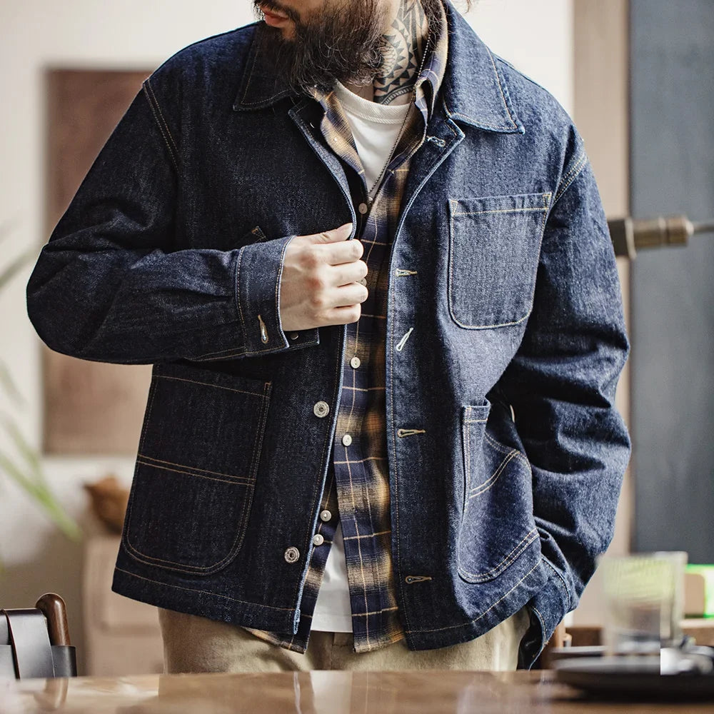Vintage Asymmetrical 14oz Denim Work Jacket Men