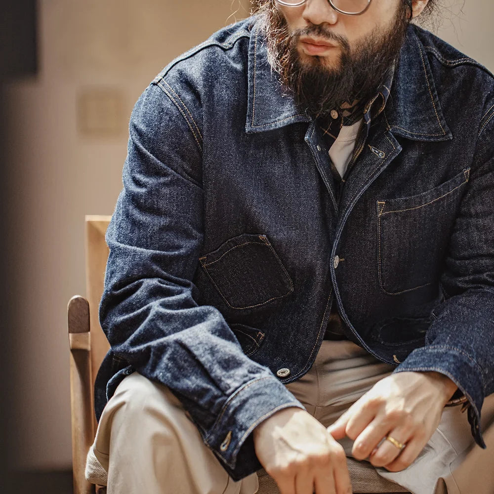 Vintage Asymmetrical 14oz Denim Work Jacket Men