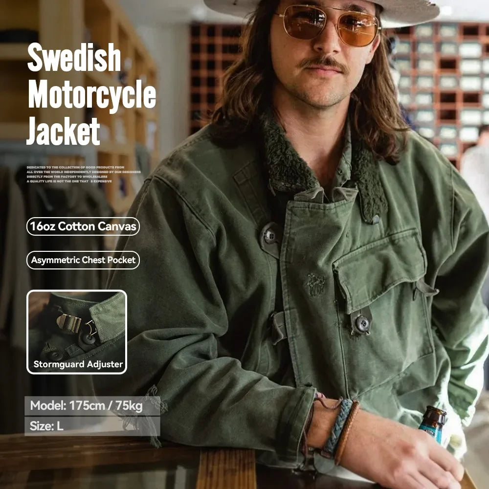 Vintage 16oz Canvas Swedish Motorcycle Jacket Men