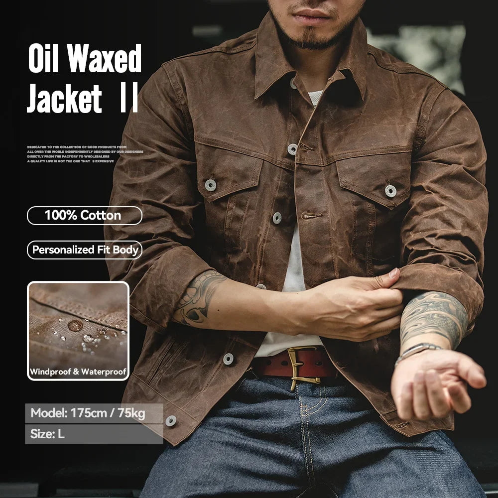 Vintage Heavyweight Oil Waxed Canvas Hunting Jacket Men