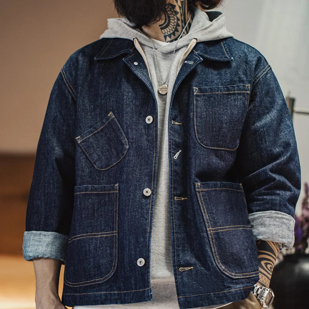 Vintage Asymmetrical 14oz Denim Work Jacket Men