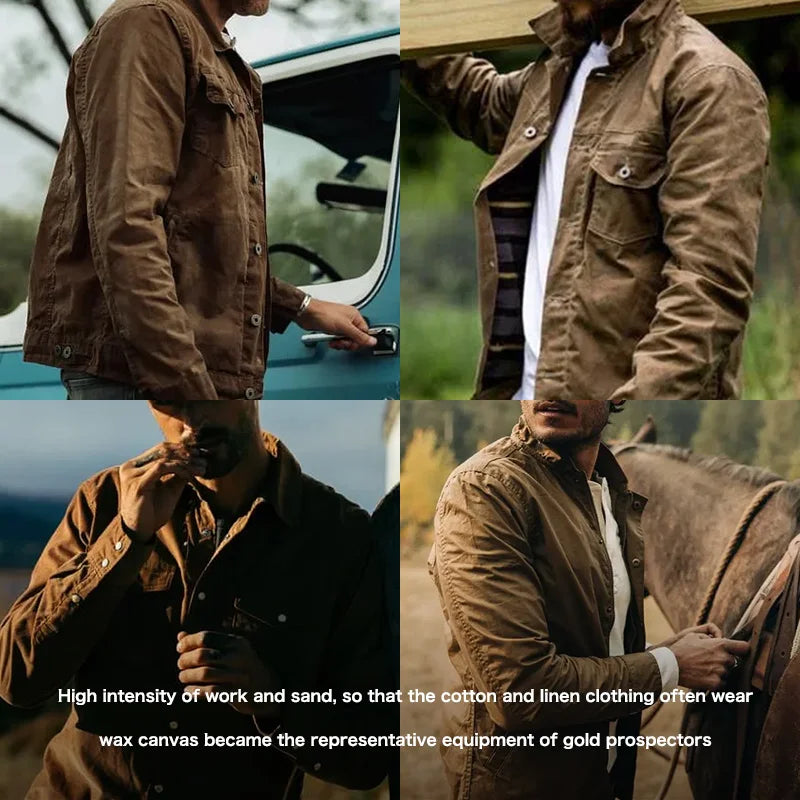 Vintage Heavyweight Oil Waxed Canvas Hunting Jacket Men
