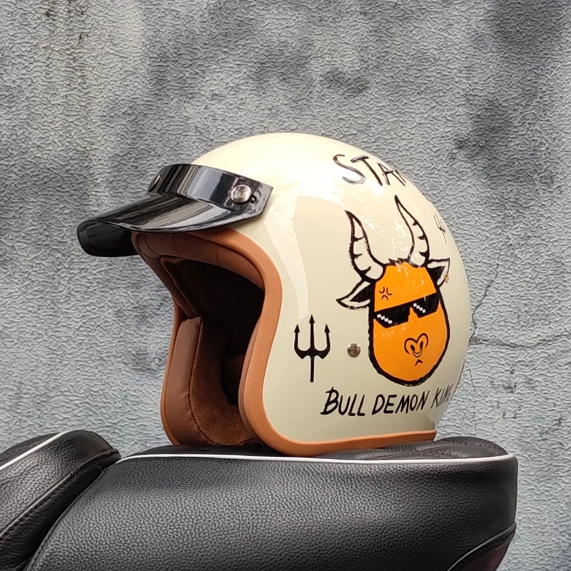 Casque de moto rétro semi-ouvert, accessoires de moto tout-terrain, casque de moto 3/4 rétro pour l'hiver