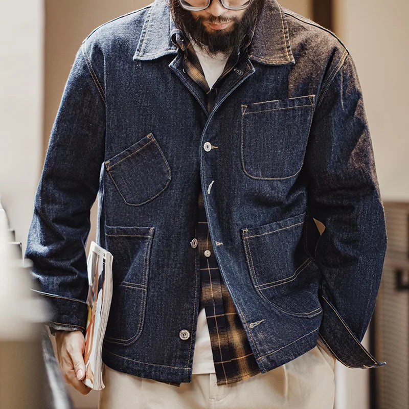 Vintage Asymmetrical 14oz Denim Work Jacket Men