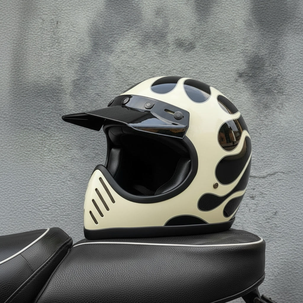 Retro Helmet Shield - Hellfire (white)