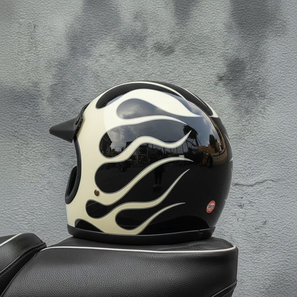 Retro Helmet Shield - Hellfire (white)