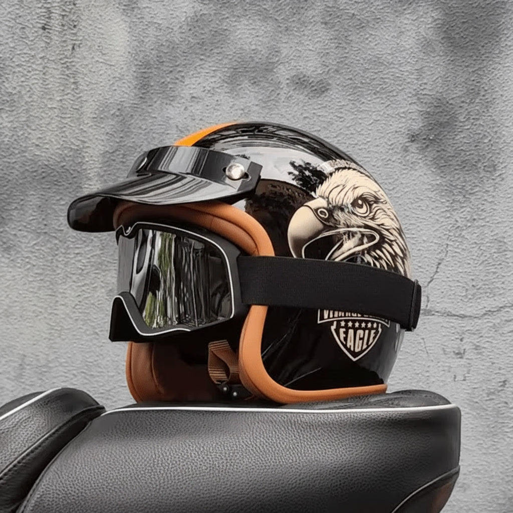 Casque de moto rétro semi-ouvert, accessoires de moto tout-terrain, casque de moto 3/4 rétro pour l'hiver