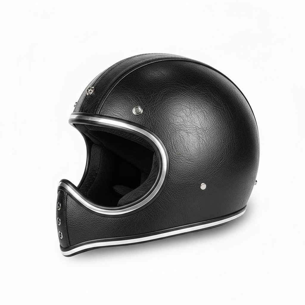 Retro Helmet Shield - Black Leather