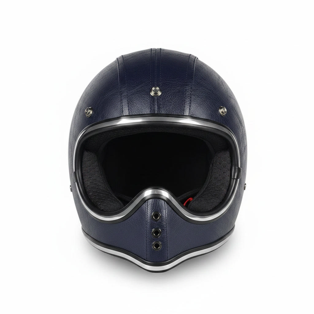 Retro Helmet Shield - Blue Leather