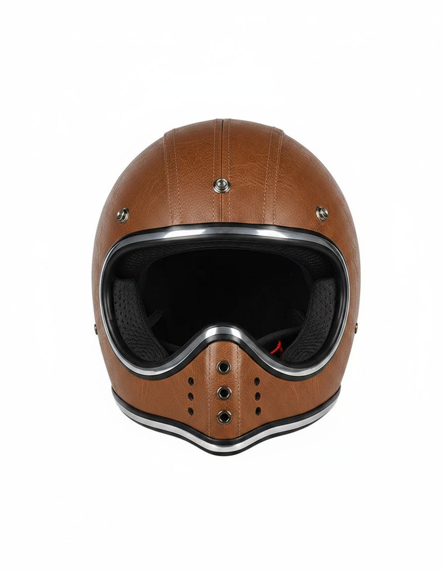 Retro Helmet Shield - Brown Leather