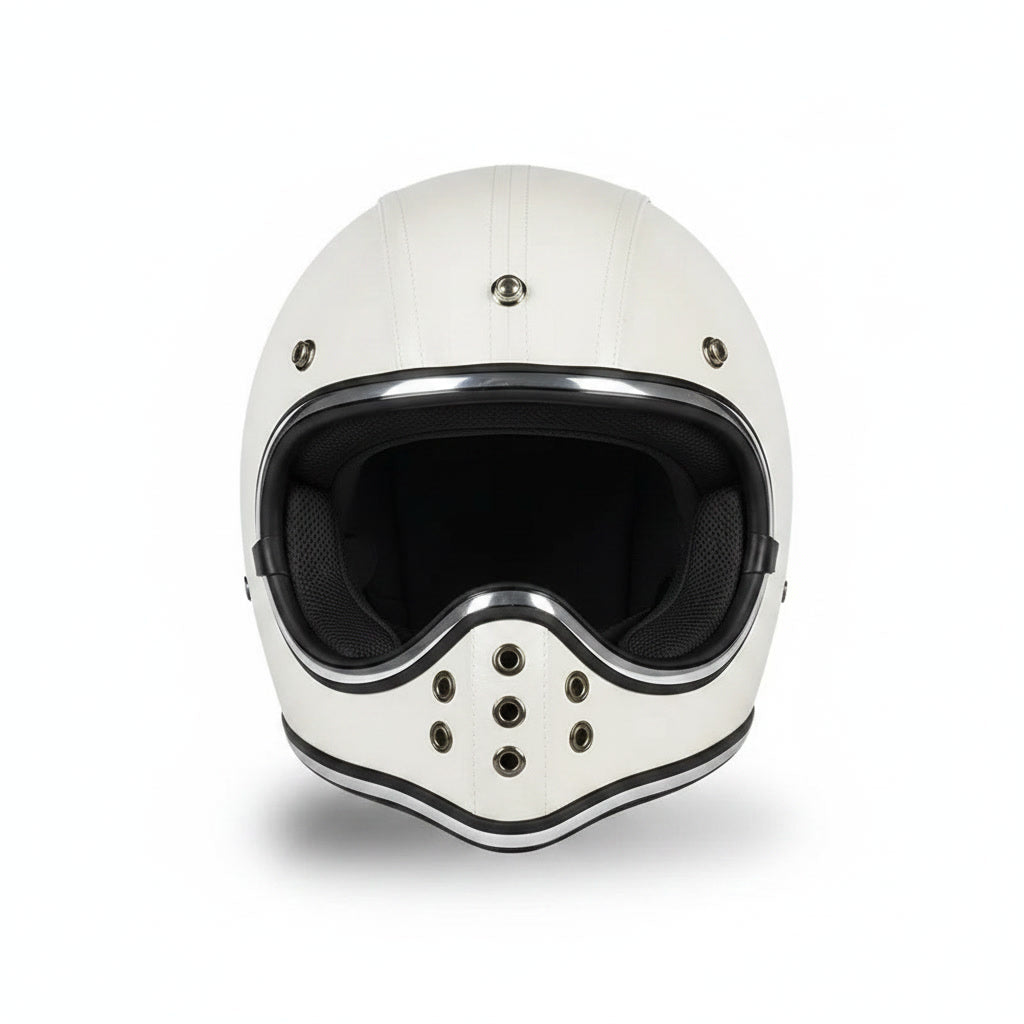 Retro Helmet Shield - White Leather