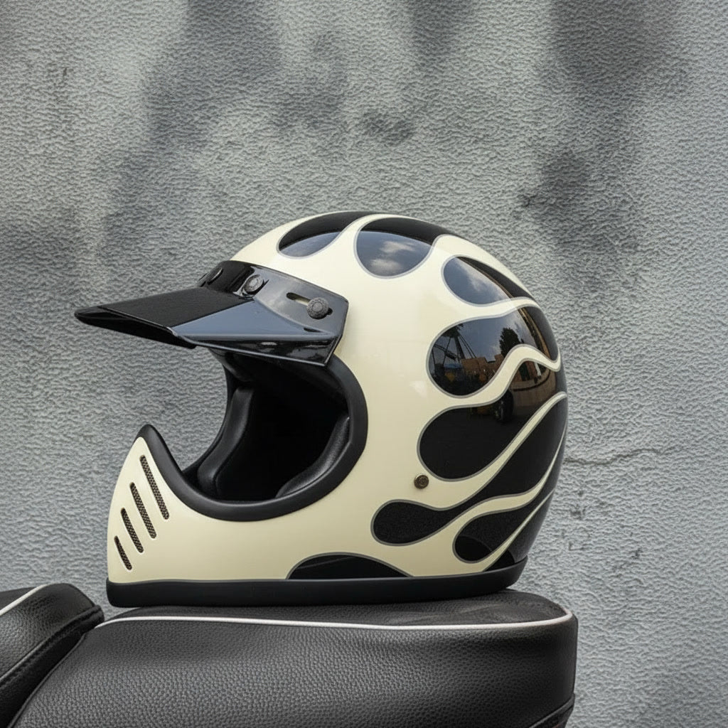 Retro Helmet Shield - Hellfire (white)