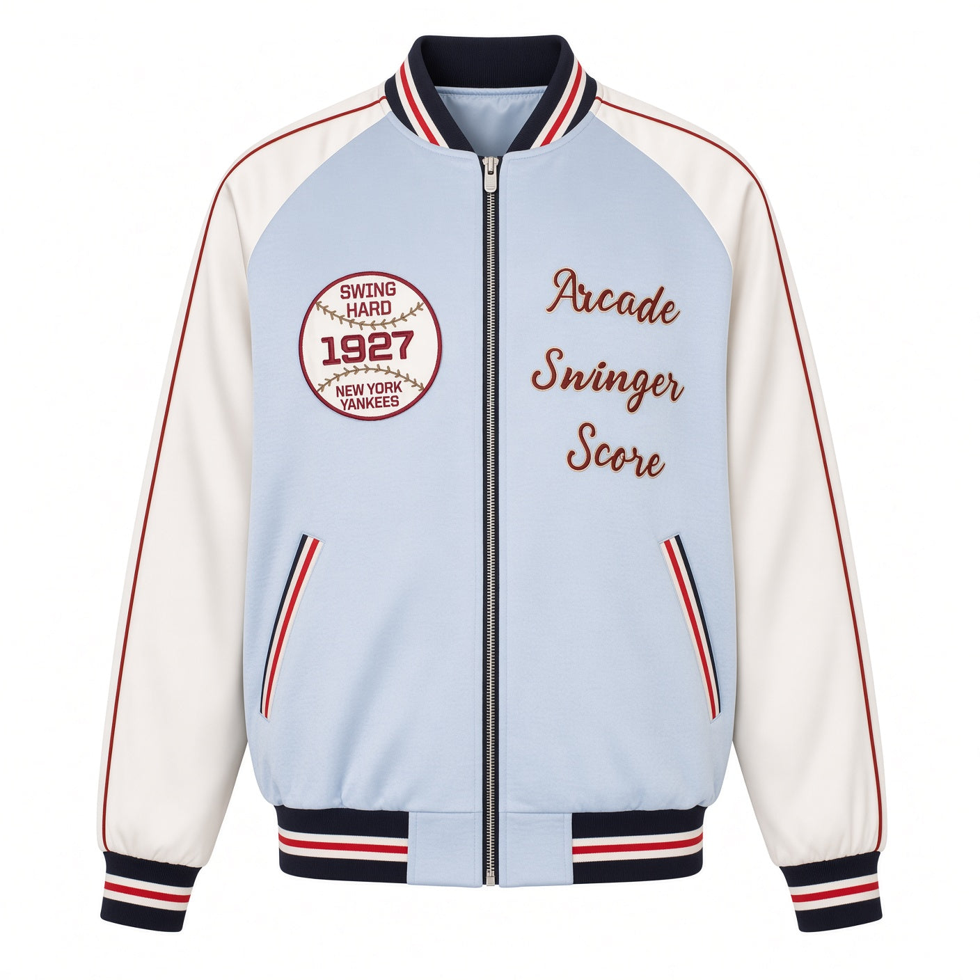 Vintage Embroidered Satin Baseball Bomber Jacket Men